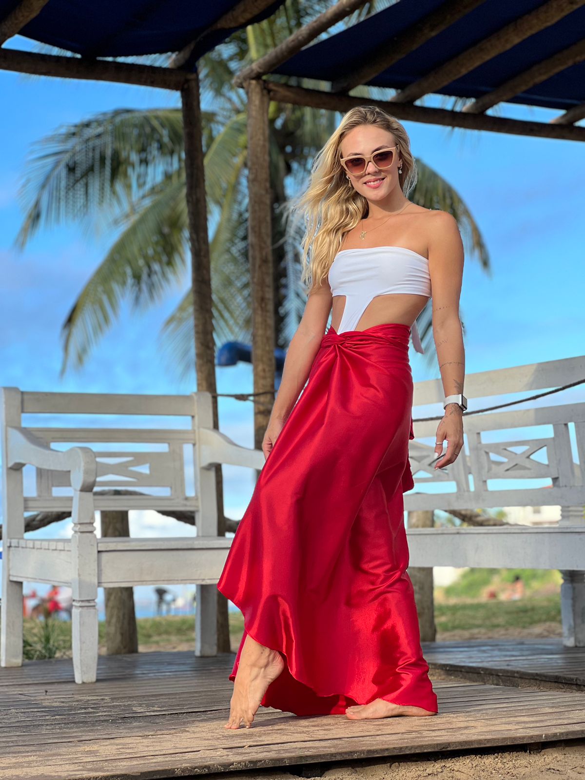 Maxi Wrap Beach Skirt Cover up Satin Van Beachwear Brazilian Fashion