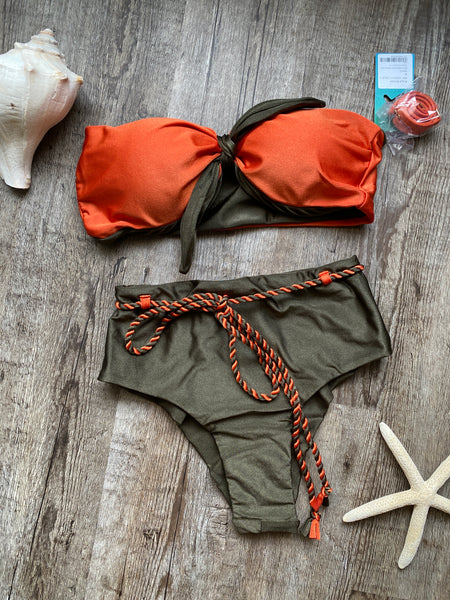 Bandeau Bikini Top & High Waist Bottom Bikini Set