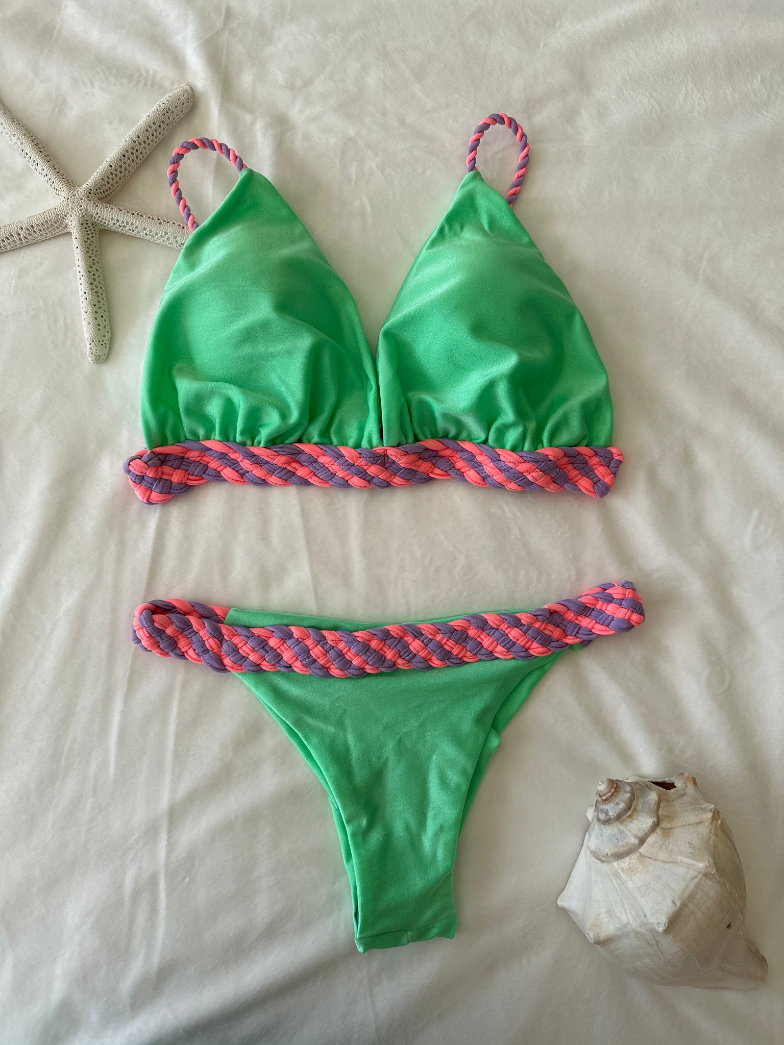 Triangle Bikini Top with Cross Back Straps & Low Rise Bikini Bottom Set