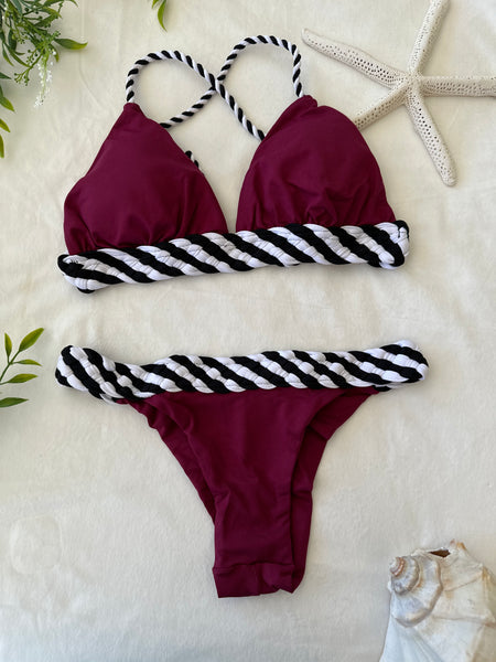 Triangle Bikini Top with Cross Back Straps & Low Rise Bikini Bottom Set