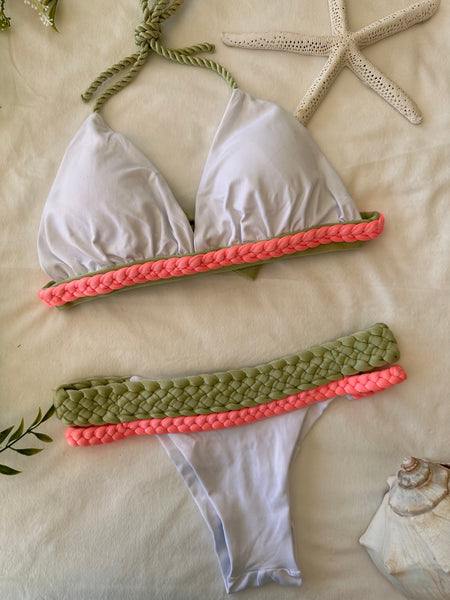 Triangle Bikini Top with Handmade Braided Straps and Detail & Low Rise Bikini Bottom