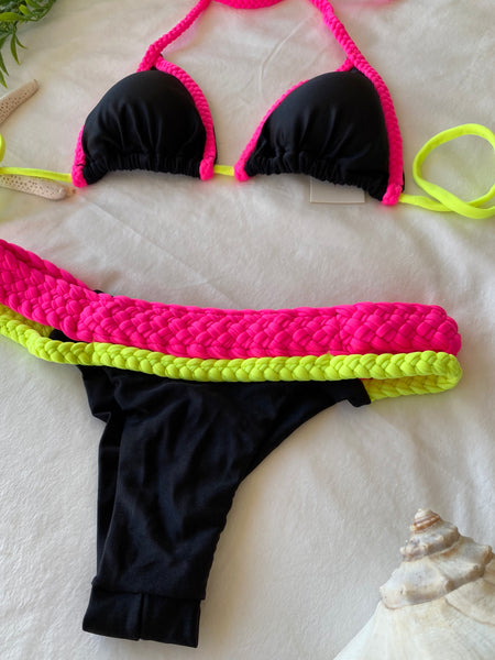 Triangle Bikini Top with Handmade Braided Strap and Detail & Low Rise Bikini Bottom