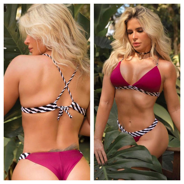 Triangle Bikini Top with Cross Back Straps & Low Rise Bikini Bottom Set