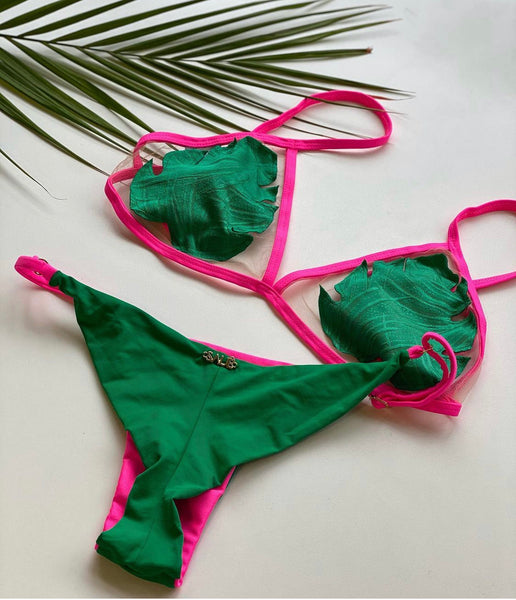 Triangle Leaf Shaped Bikini Top & Low Rise Bottom Bikini Set