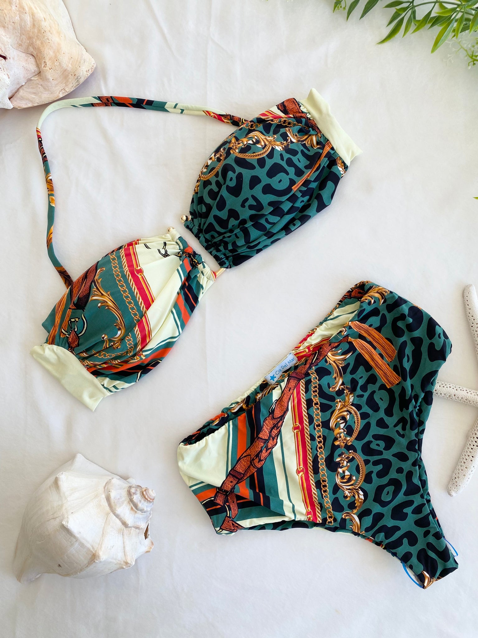 Bandeau Bikini Top & High Waist Thong Bottom