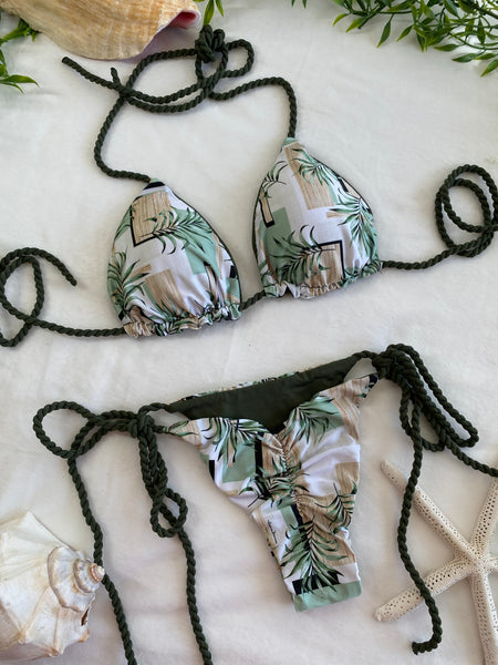 Triangle Bikini Top & Side Tie Bottom with Rope Like Straps