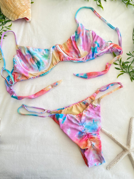 Halter Tie Dye Underwire Top & Low Rise Bikini Bottom Set