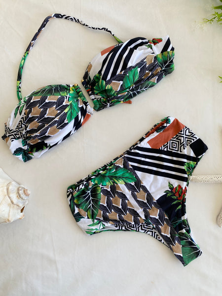 Bandeau Bikini Top & High Waist Thong Bottom