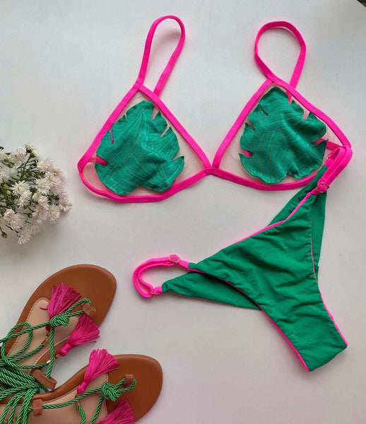 Triangle Leaf Shaped Bikini Top & Low Rise Bottom Bikini Set