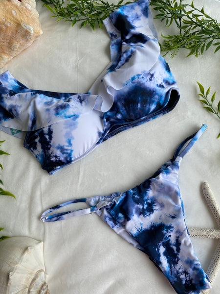 Tie Dye Ruffled Bikini Top & Low Rise Bottom