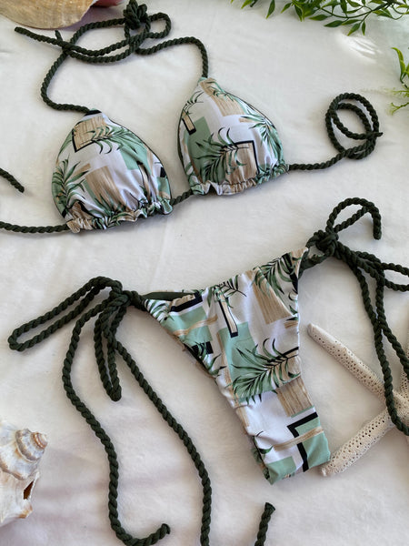 Triangle Bikini Top & Side Tie Bottom with Rope Like Straps