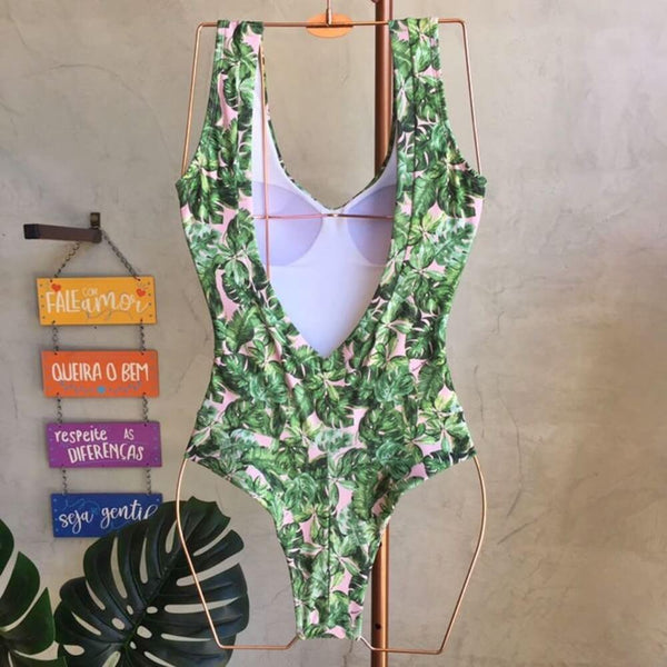 One-Piece Swimsuit With Open Back and Thong Bottom