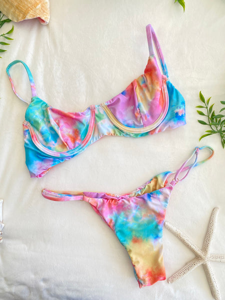 Halter Tie Dye Underwire Top & Low Rise Bikini Bottom Set