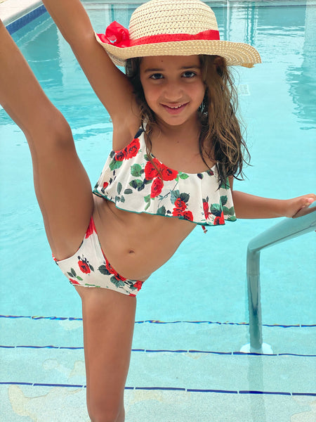 Bikini set for Girls Red Flowers