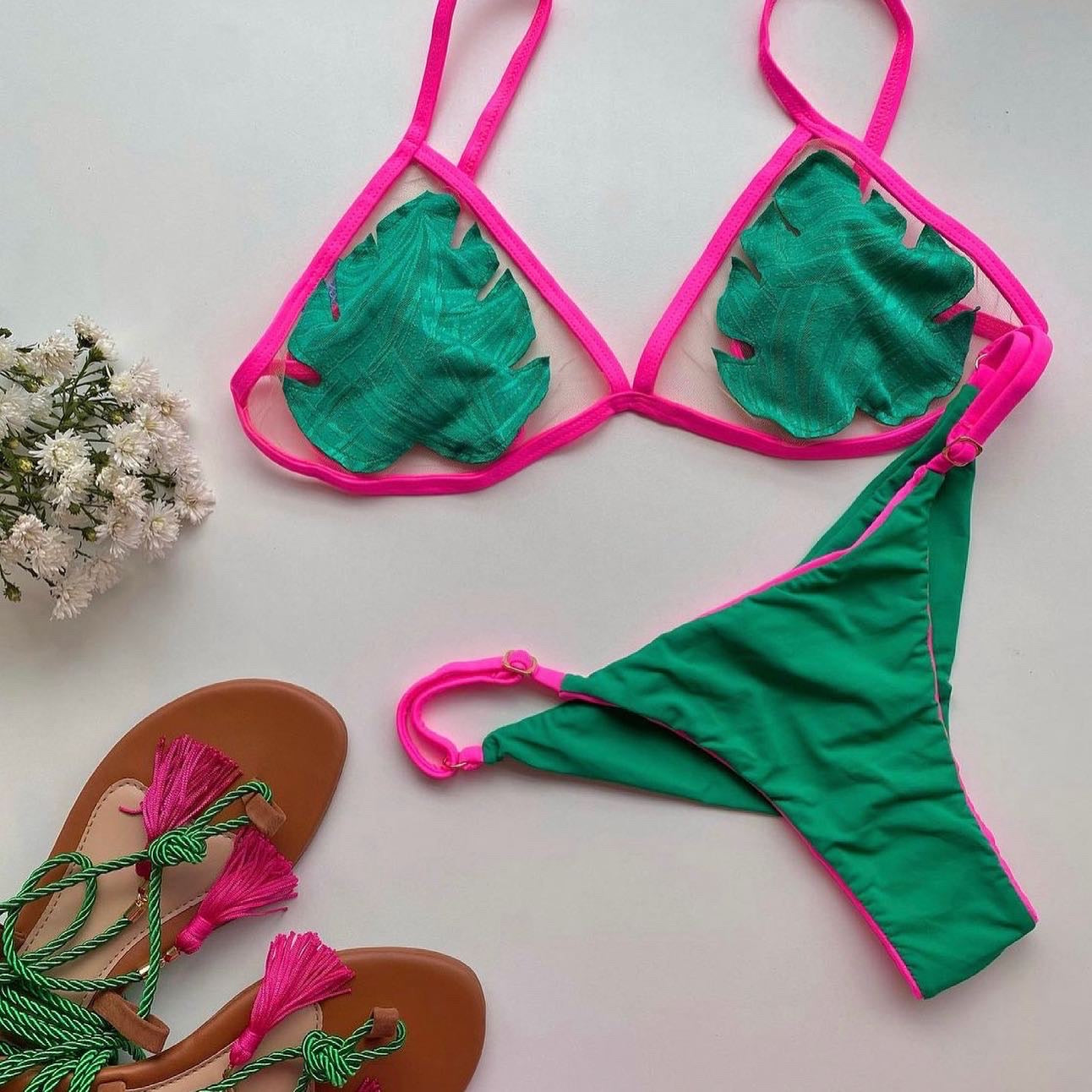 Triangle Leaf Shaped Bikini Top & Low Rise Bottom Bikini Set